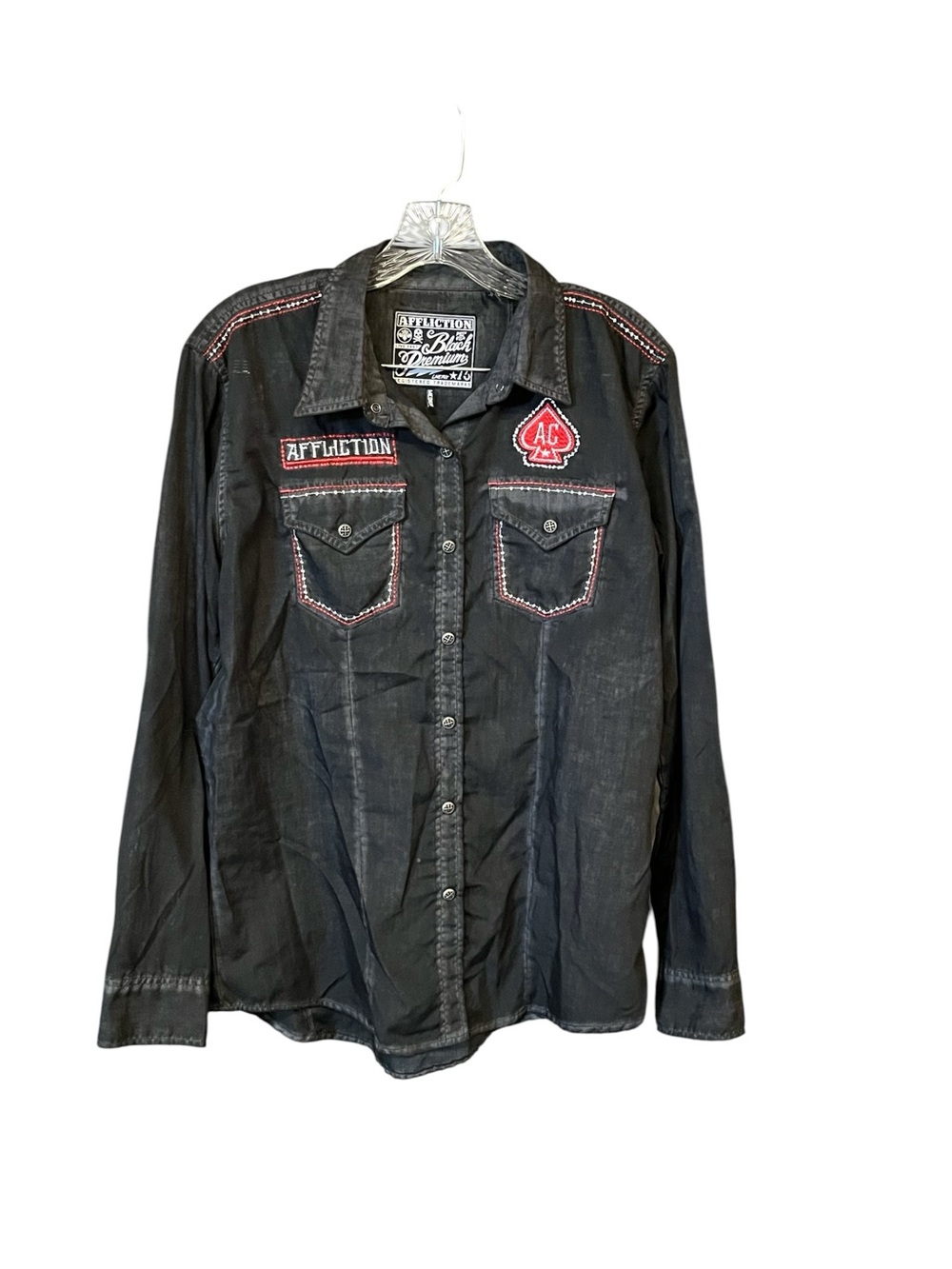 Affliction Black Premium Snap Shirt Men M Black Roll Tab Skull Western